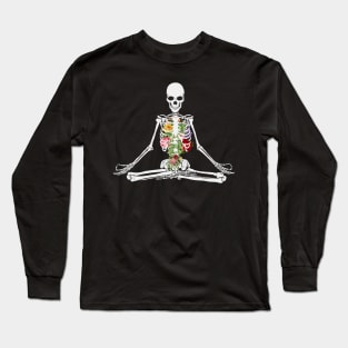 Yoga Skeleton & Rib Cage Flowers Long Sleeve T-Shirt